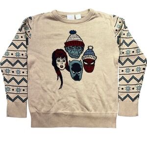 Disney Marvel 100 Years Holiday Sweater Superhero Fair Isle‎ Knit Medium Beige